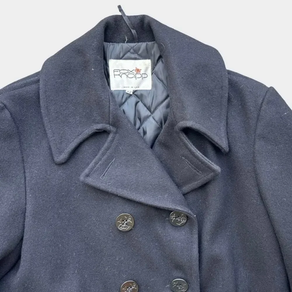 Vintage Fox Knapp Men’s Blavy Wool Peacoat Size 42 USA Made Double Breasted Coat